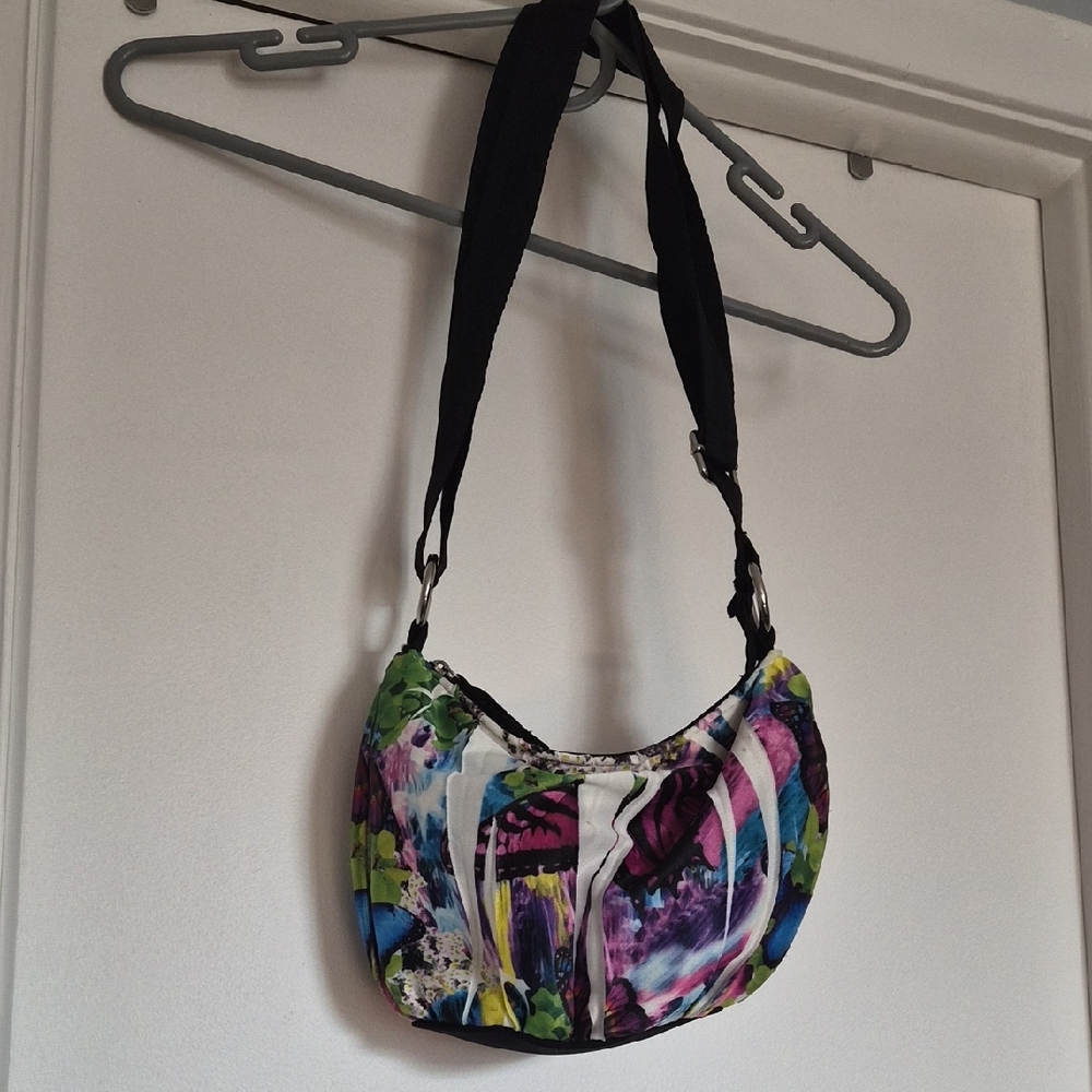 Multicolor Floral Print Shoulder Bag with Black Strap